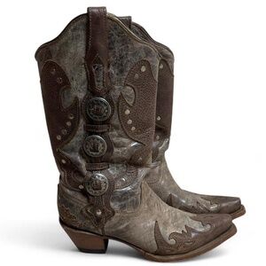 Corral Boots ornate brown leather concho studded western cowboy boots Size 8.5M